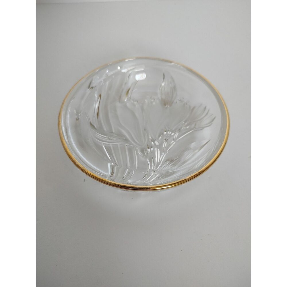 Mikasa Crystal Trinket Bowl 3DTulips Clear Raised Design Flowers Gold Trim